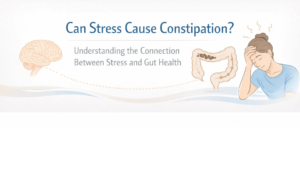 Infographic explaining how stress can cause constipation and digestive symptoms
